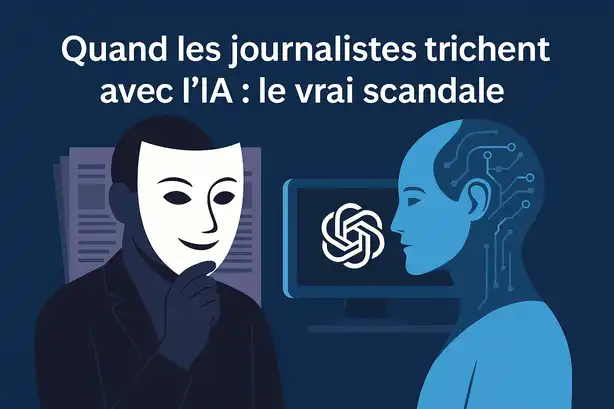 Représentation symbolique d’un journaliste manipulant l’IA pour tromper