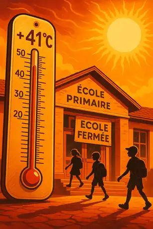 Enfants quittant une école fermée à cause de la canicule en France