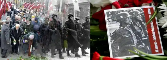 Montage de défilés néonazis modernes et archives de la Seconde Guerre mondiale