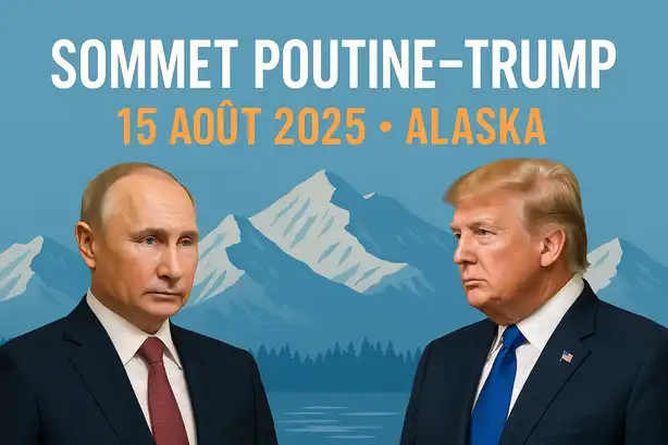 Vladimir Poutine et Donald Trump se serrant la main lors d’un sommet, illustrant les relations diplomatiques russo-américaines.