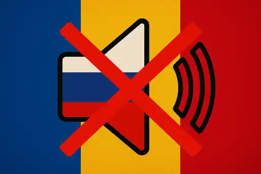 Illustration symbolisant la censure des médias pro-russes en Moldavie avec soutien européen.