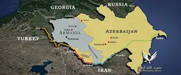 Carte géopolitique montrant le tracé du corridor de Zanguezour reliant l’Azerbaïdjan au Nakhitchevan via l’Arménie