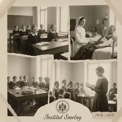 Photomontage vintage de l’Institut Smolny : éducation, soins et foi des jeunes filles russes