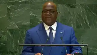 Félix Tshisekedi au pupitre de l’ONU prononçant un appel solennel