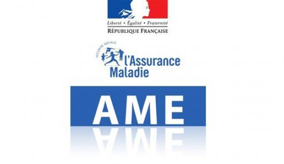 Logo de l’AME sous l’égide de la République Française et de l’Assurance Maladie