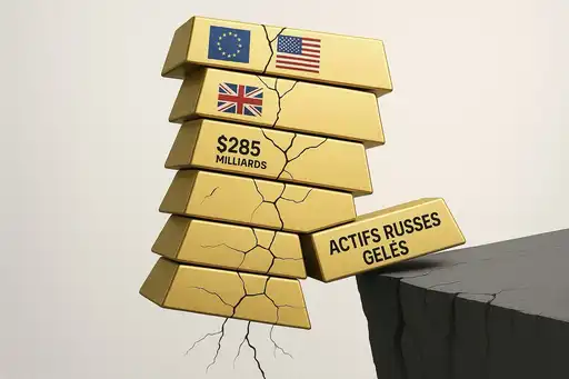 Lingots d’or fissurés représentant les 285 milliards d’actifs russes gelés par l’Occident