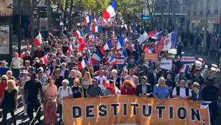 Manifestation des Patriotes à Paris avec une banderole « destitution »