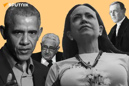 Montage présentant plusieurs lauréats du prix Nobel de la paix, dont des dirigeants politiques occidentaux.