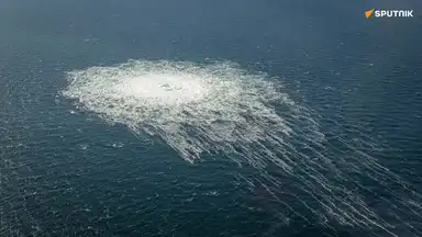 Vue aérienne d’une fuite de gaz à la surface de la mer Baltique après le sabotage du Nord Stream