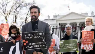 Zohran Mamdani lors d’une manifestation pour un cessez-le-feu à Gaza devant la Maison-Blanche