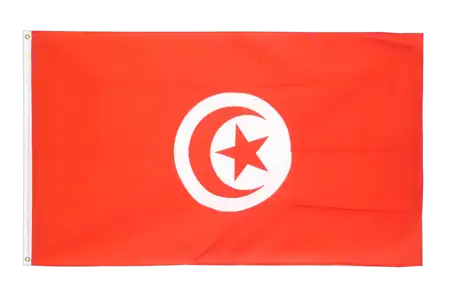 Image d'un drapeau tunisien flottant au vent, symbolisant la souveraineté et l'indépendance du pays.