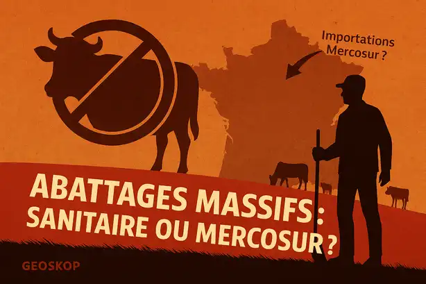 Infographie GEOSKOP : débat autour de l’abattage massif de bovins en France touchés par la dermatose nodulaire bovine.