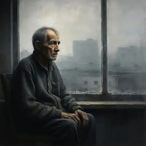 Homme seul devant sa fenêtre, illustrant la solitude.