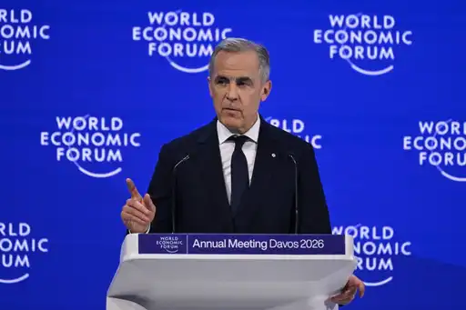 Premier ministre canadien prononçant un discours, illustrant son intervention à Davos