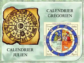 Comparaison entre le calendrier julien et le calendrier grégorien, illustrant la différence entre les deux systèmes.
