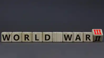 Blocs formant l’inscription World War III sur fond sombre