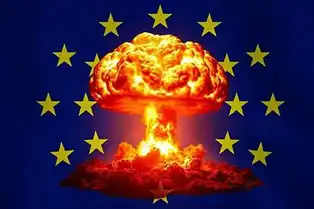 Illustration symbolique d’explosion nucléaire sur fond européen