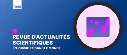 Logo TASS et titre Revue d'actualités scientifiques sur fond bleu avec icône stylisée.