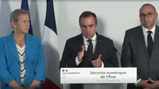 Sébastien Lecornu lors d'un discours sur la sécurité numérique de l'État à Paris.