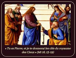 Armoiries pontificales traditionnelles représentant la tiare et les clés de Saint Pierre.