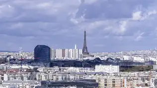 Vue panoramique des toits et immeubles de Paris sous un ciel nuageux