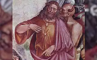 Fresque représentant la figure de l'Antéchrist recevant les conseils du démon